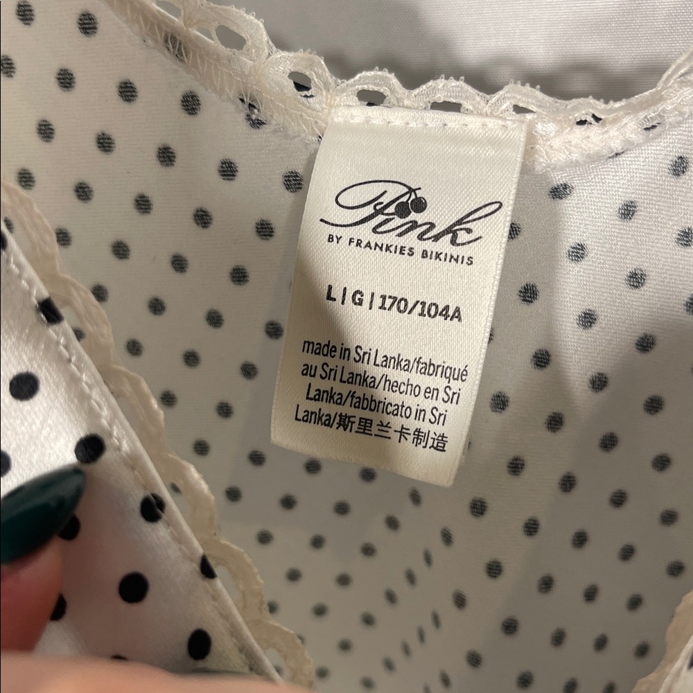 PINK BY FRANKIES BIKINIS SCOUT CREPE MINI DRESS BLACK WHITE POLKA DOT LARGE - Picture 5 of 9